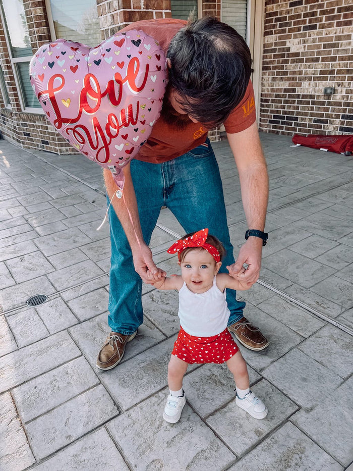 White Dainty Hearts on Red Bummies