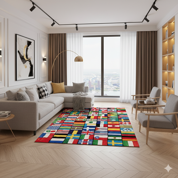 World Flags Collage Area Rug
