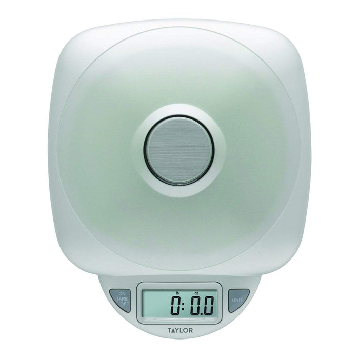 11 lb digital glass top kitchen scale with broccoli on the glass weighing platform