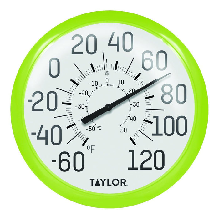 13.25 inch Big and Bold outdoor thermometer in lime green with large black numerals