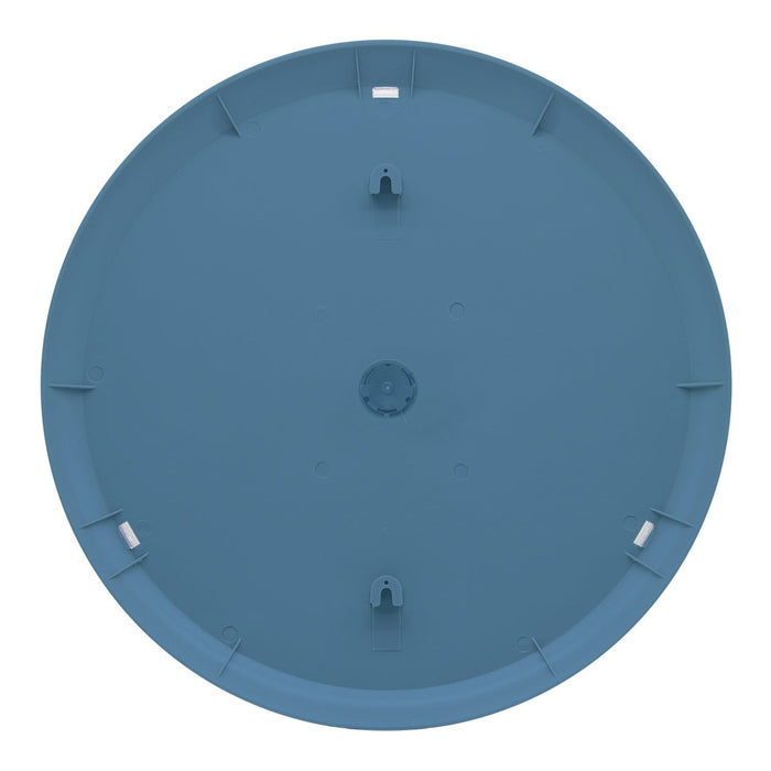 Back view of the 13.25 inch Big & Bold Dial Outdoor Thermometer with mounting hardware on the blue housing.