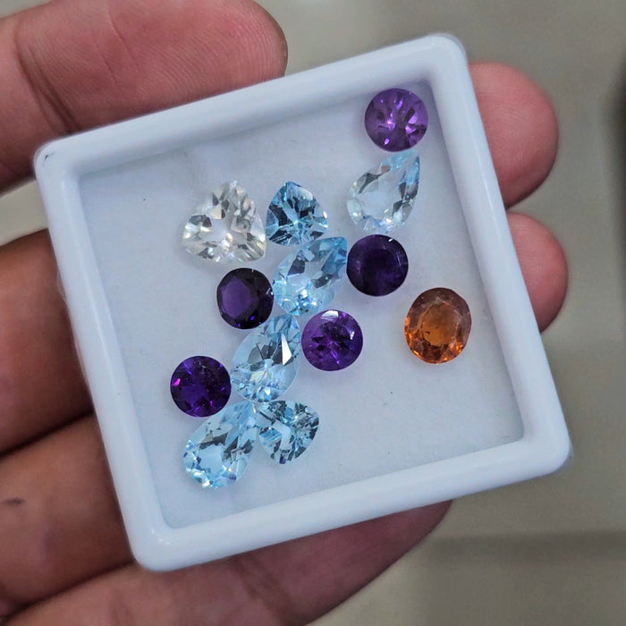 15cts Of  Natural Amethyst, Hessonite & Blue Topaz Faceted   | Mix | Size: 6-9mm | 13pcs - The LabradoriteKing