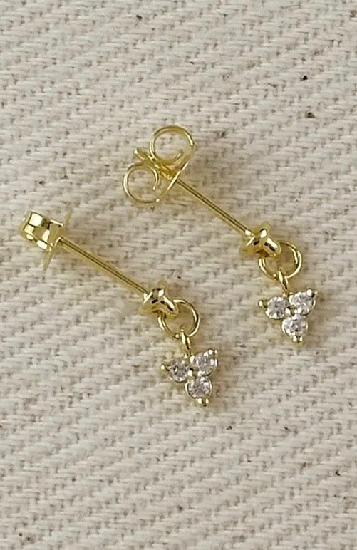 18k Gold Filled Mini Cz Flower Drop Earrings