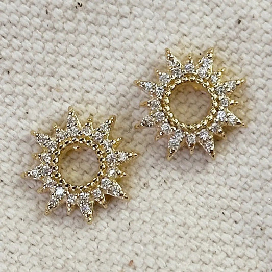 18k Gold Filled Round Spike Cz Stud Earrings