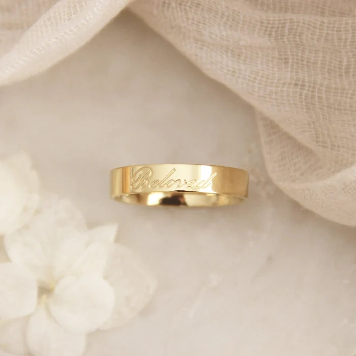 4mm Script Band Ring- Beloved (Gold)