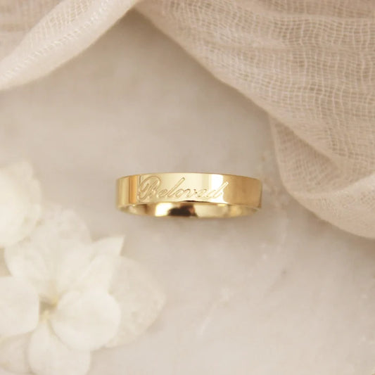 4mm Script Band Ring- Beloved (Gold)
