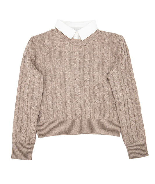 8apart Women Bronwyn Collared Cable Sweater Womens Casual Tops 8apart Tan Juniors/Women S