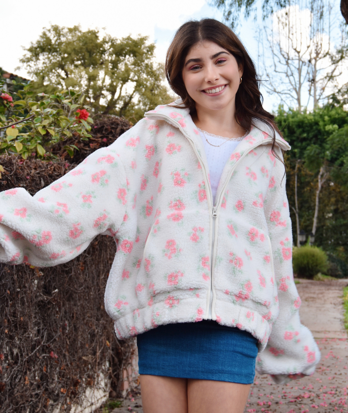 8apart Women Camille Ditsy Floral Fleece Jacket Distressed/seasonal womens 8apart Floral Juniors/Women S
