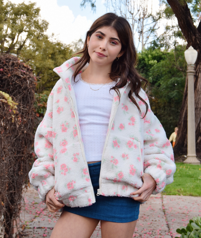 8apart Women Camille Ditsy Floral Fleece Jacket Distressed/seasonal womens 8apart
