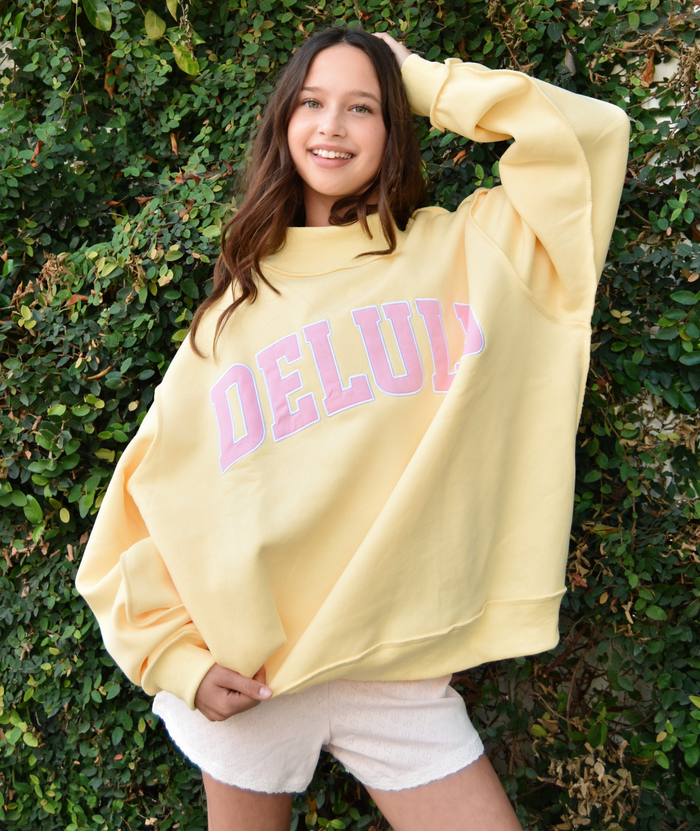 8apart Women Delulu Mock Neck Crew Sweatshirt Distressed/seasonal womens 8apart