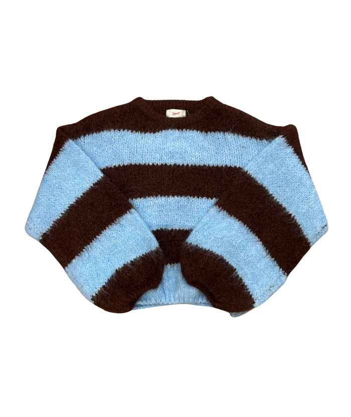 8apart Women Kiki Coffee/Blue Striped Fuzzy Sweater Womens Casual Tops 8apart Striped Juniors/Women S/M