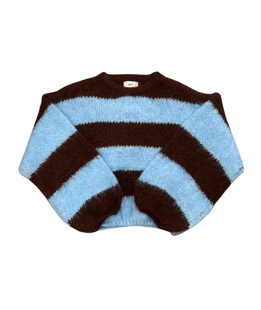 8apart Women Kiki Coffee/Blue Striped Fuzzy Sweater Womens Casual Tops 8apart Striped Juniors/Women S/M