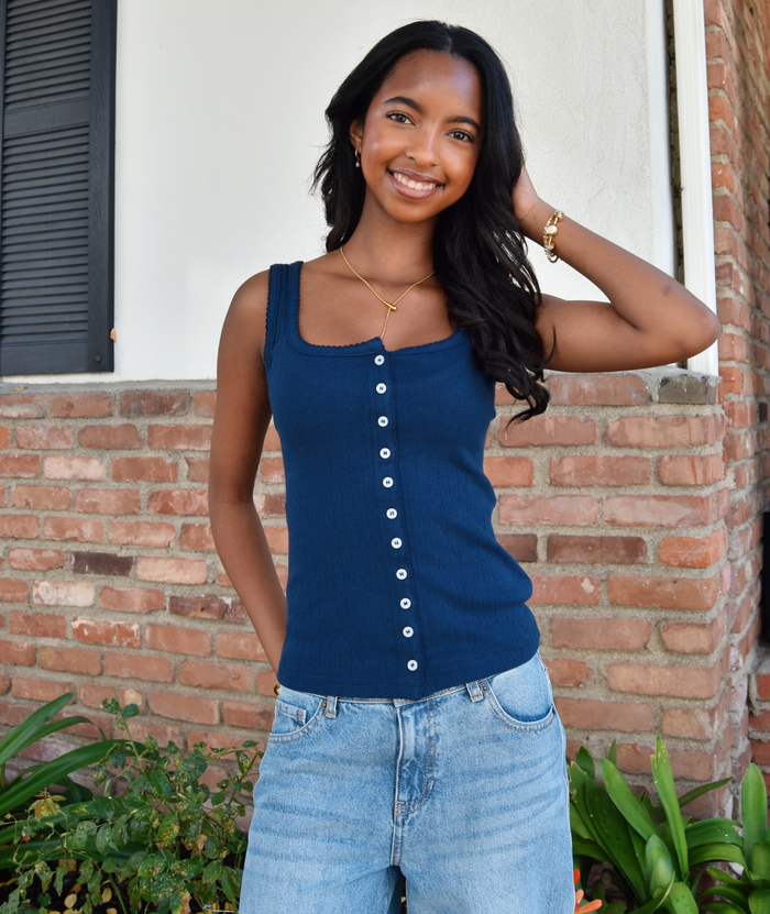 8apart Women Paxton Pointelle Button Down Tank Distressed/seasonal womens 8apart Navy Juniors/Women S
