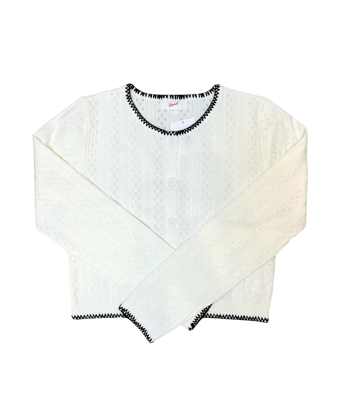 8apart Women Vallie Pointelle Stitch Cardigan Womens Casual Tops 8apart Ivory Juniors/Women S/M