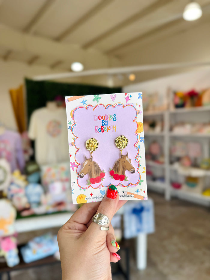 Horse with Roses Earrings