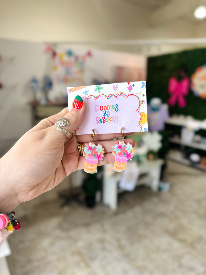 Floral Soup Can Huggie Earrings