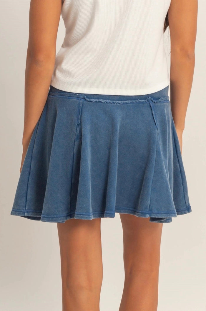 Acid Washed Mid-Waist Flowy Skort- Navy
