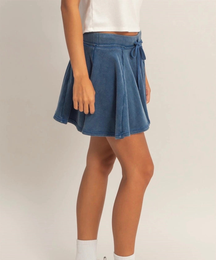 Acid Washed Mid-Waist Flowy Skort- Navy