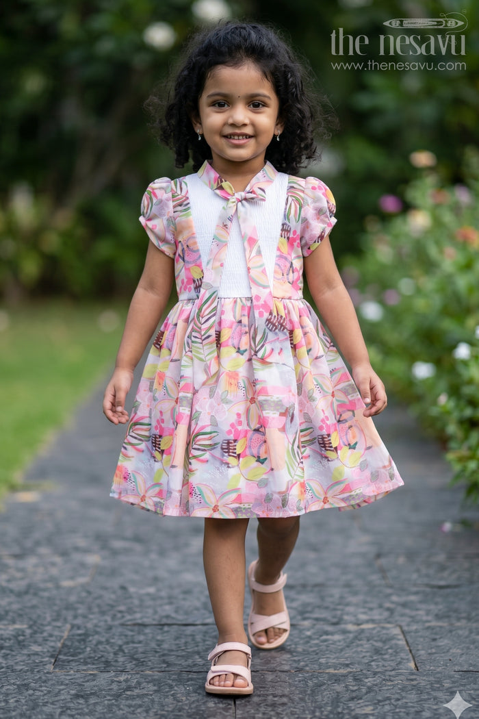 The Nesavu Girls Cotton Frock Adorable Baby Girl Floral Cotton Frockchic Party Designs Nesavu 22 (4Y) / Multicolor / Georgette GFC1321B-22 Shop Chic Baby Girl Party Frocks Online | The Nesavu