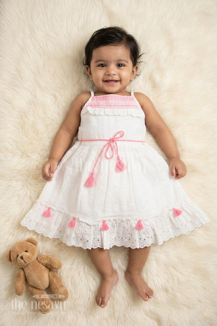 The Nesavu Baby Cotton Frocks Adorable Cotton Short Dresssleeveless Neon Embroidery Baby Frock Nesavu 14 (6M) / Multicolor BFJ578B-14 Adorable Cotton Short Dress - Nesavu | Neon Embroidery Baby Frock