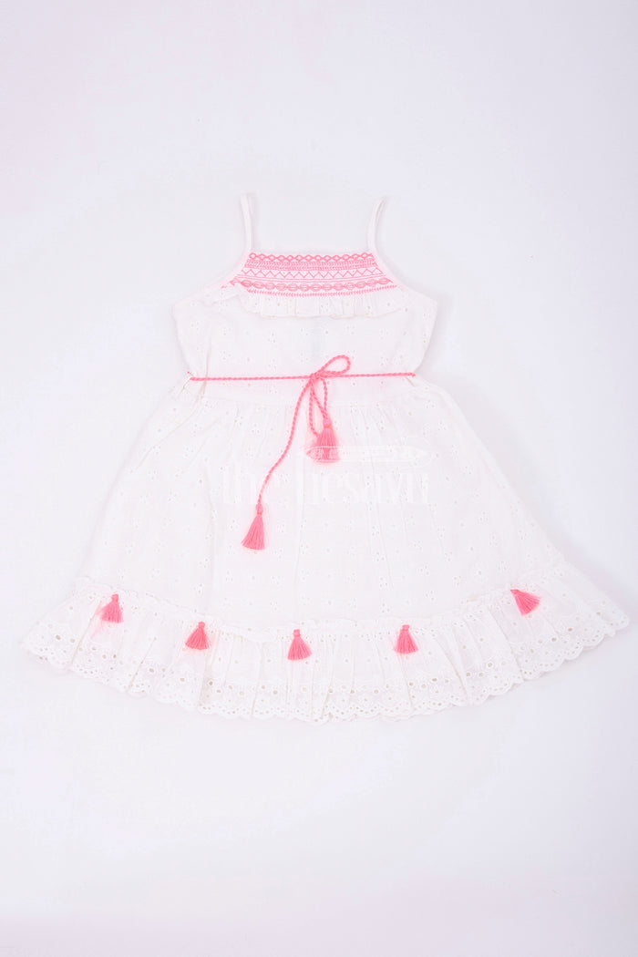 The Nesavu Baby Cotton Frocks Adorable Cotton Short Dress - Sleeveless Neon Embroidery Baby Frock Nesavu 14 (6M) / multicolor BFJ578B-14 Adorable Cotton Short Dress - Nesavu | Neon Embroidery Baby Frock