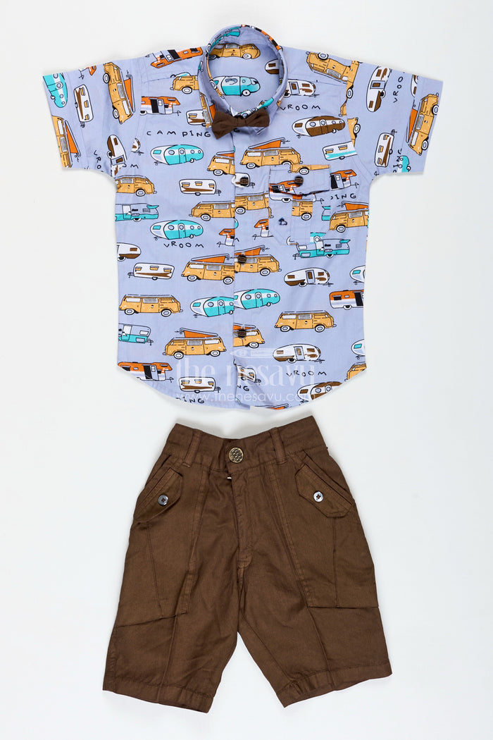 The Nesavu Boys Casual Set Adventure Theme Shirt and Shorts Outfit for Baby Boys Nesavu Nesavu Boys Travel Graphic Cotton Set Shirt Shorts Cap Accessories Toddler Explorers