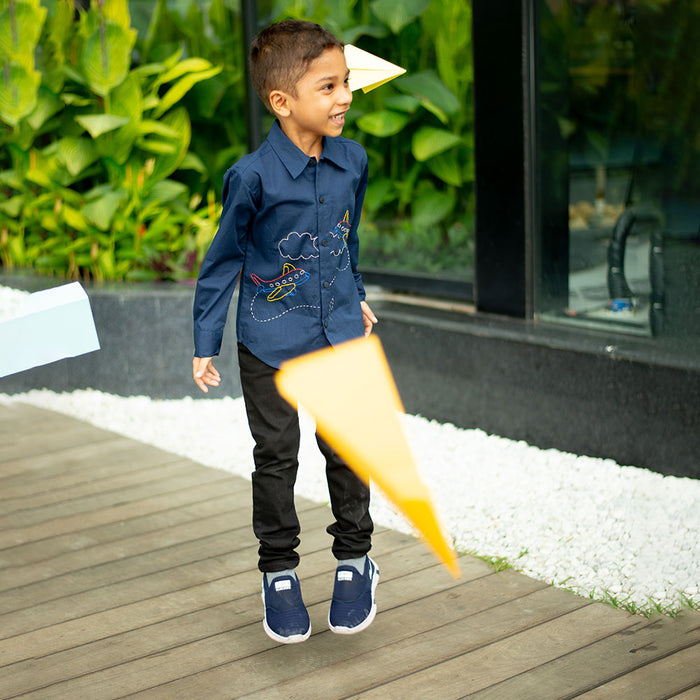 Aeroplane Embroidered Shirt - Navy (1-10 Years)