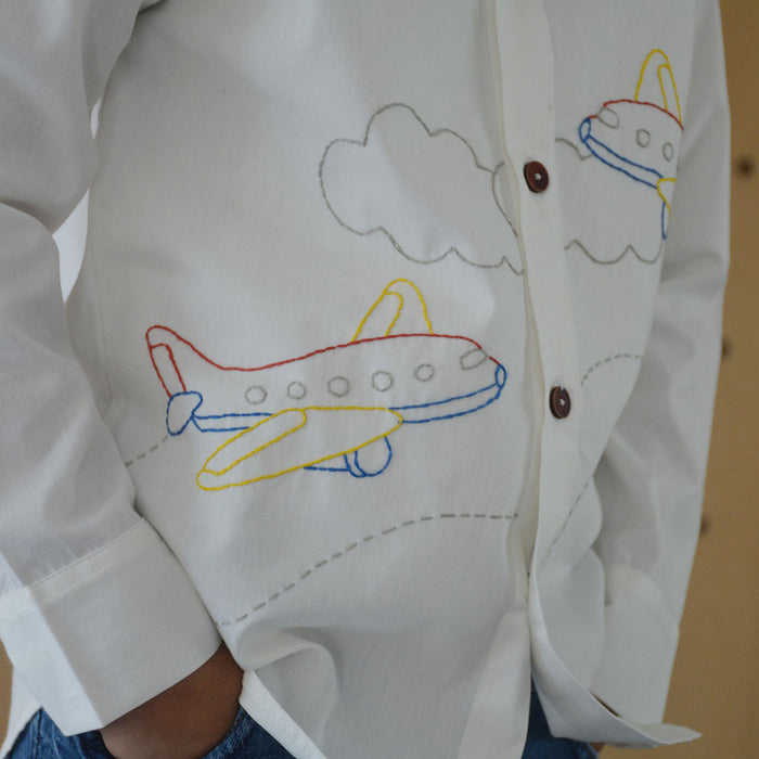 Aeroplane Embroidered Shirt - White (1-10 Years)