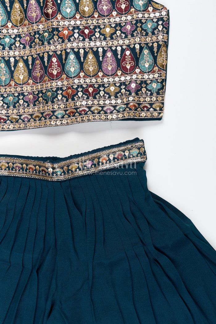 The Nesavu Girls Sharara / Plazo Set All-over embroidered ethnic co-ord set – traditional charm for girls Nesavu Traditional embroidered co-ord set girls  festive plazo outfit Nesavu