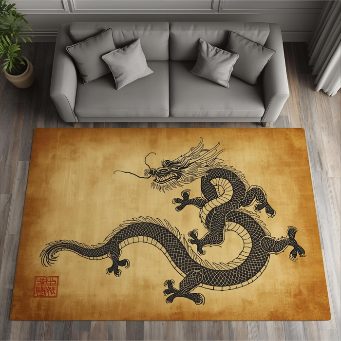 Ancient Scroll Dragon Area Rug