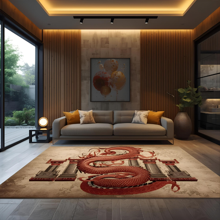 Ancient Temple Dragon Area Rug