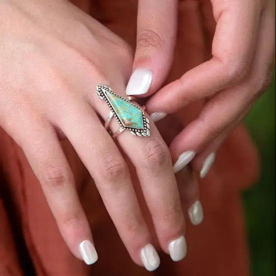 Anemone Blue Turquoise and Silver Statement Ring