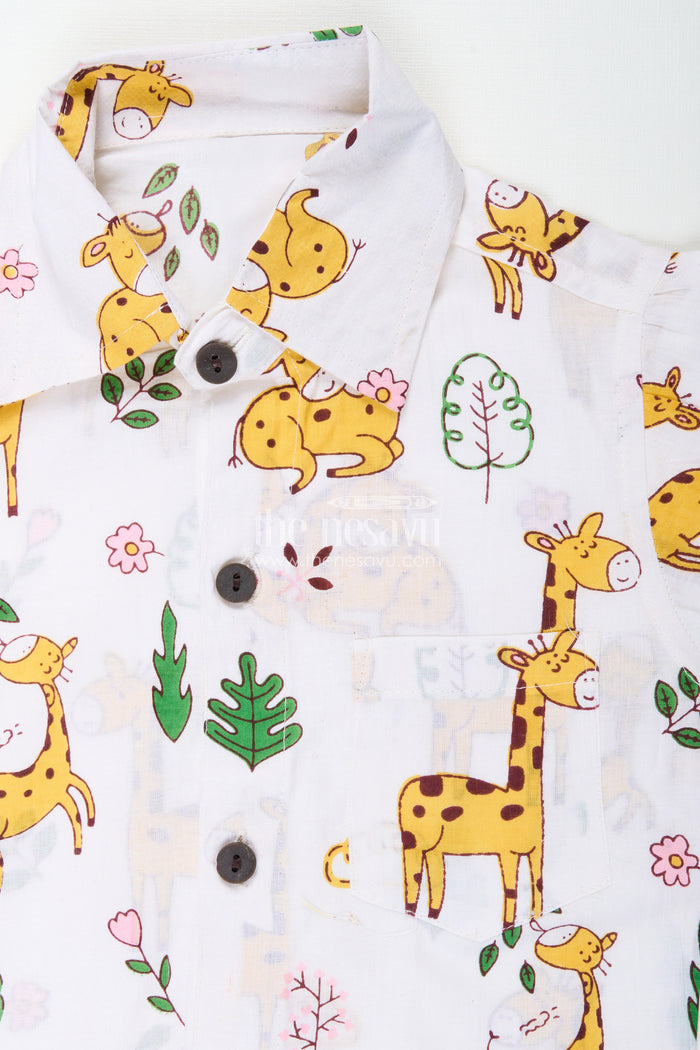 The Nesavu Boys Casual Set Animal print cotton co-ord for toddler boys’ daily dressing Nesavu Nesavu toddler boys cotton co-ord set giraffe animal print  fun outfit playdates outings
