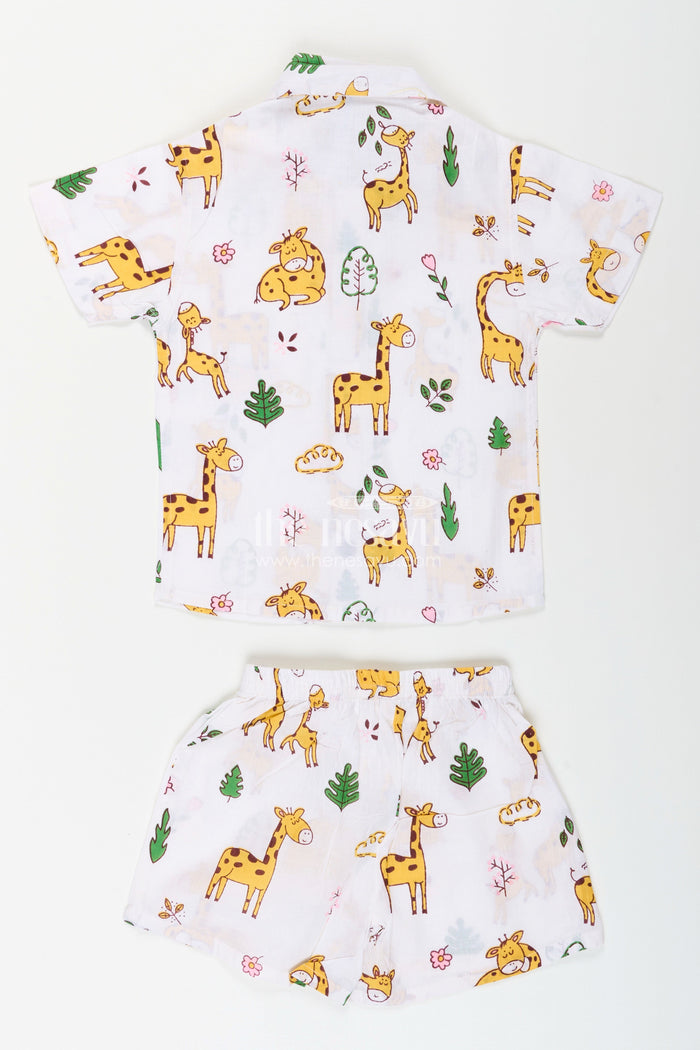 The Nesavu Boys Casual Set Animal print cotton co-ord for toddler boys’ daily dressing Nesavu Nesavu toddler boys cotton co-ord set giraffe animal print  fun outfit playdates outings