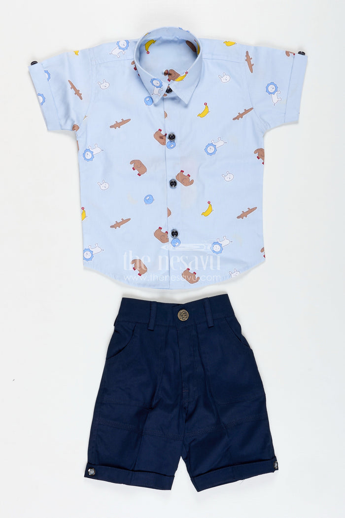 The Nesavu Boys Casual Set Animal Print Summer Outfit for Toddler Boys Nesavu Nesavu Animal Print Summer Cotton Shirt Shorts Set Boys Lightweight Fabric