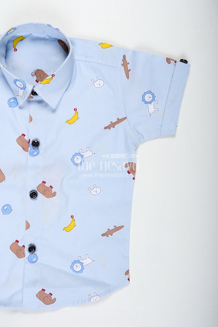 The Nesavu Boys Casual Set Animal Print Summer Outfit for Toddler Boys Nesavu Nesavu Animal Print Summer Cotton Shirt Shorts Set Boys Lightweight Fabric