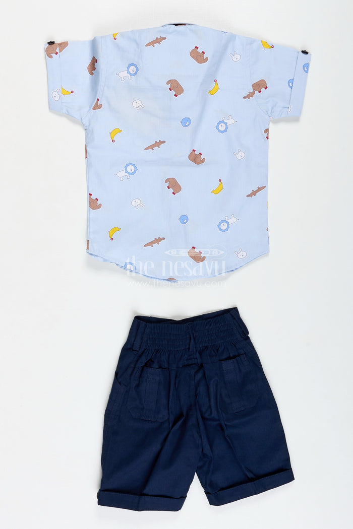 The Nesavu Boys Casual Set Animal Print Summer Outfit for Toddler Boys Nesavu Nesavu Animal Print Summer Cotton Shirt Shorts Set Boys Lightweight Fabric