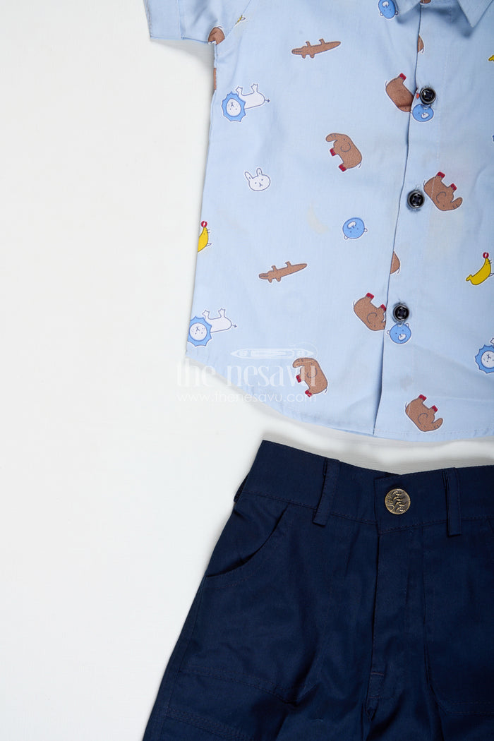 The Nesavu Boys Casual Set Animal Print Summer Outfit for Toddler Boys Nesavu Nesavu Animal Print Summer Cotton Shirt Shorts Set Boys Lightweight Fabric
