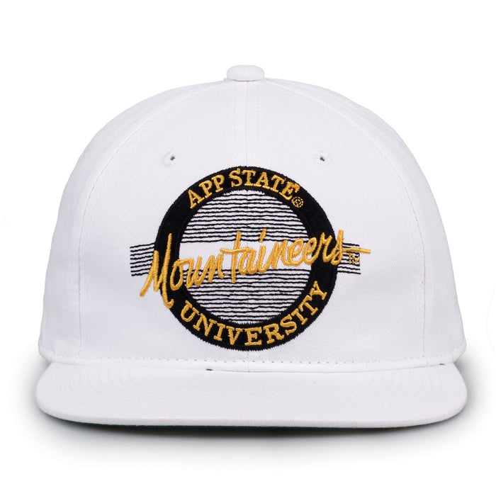 Appalachian State Mountaineers Retro Circle Snapback - White, front view