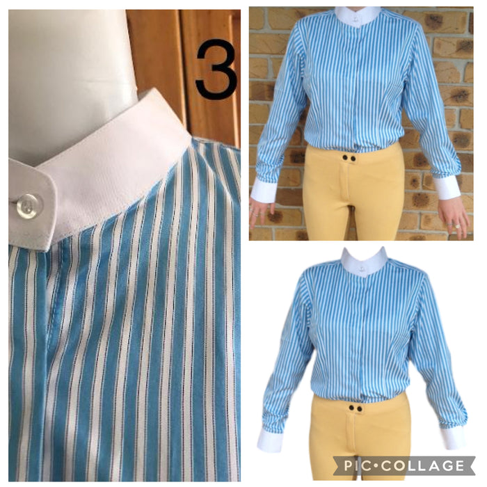 Aqua/ Teal & White Striped Long Sleeved Stock/ Ratcatcher Shirts Adults Sizes 16, 20 & 22 Only (374)