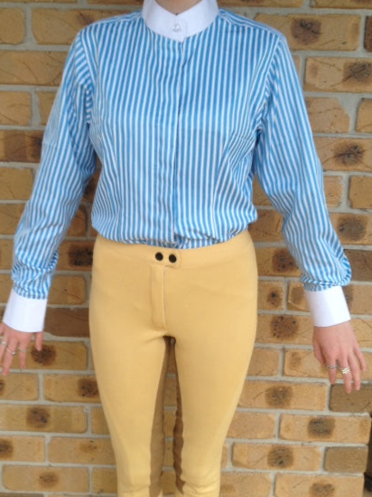 Aqua/ Teal & White Striped Long Sleeved Stock/ Ratcatcher Shirts Adults Sizes 16, 20 & 22 Only (374)