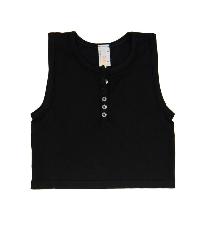 Ari Seamless Button Tank Girls Casual Tops Malibu Sugar Black One Size Fits Most (Y/7-Y/14)