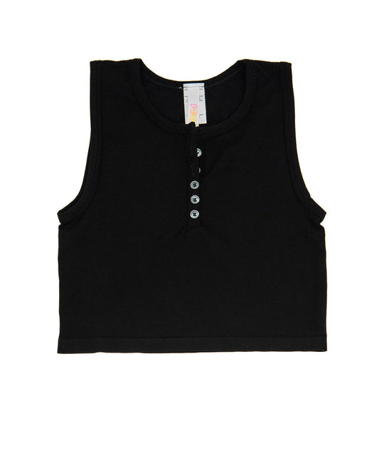Ari Seamless Button Tank Girls Casual Tops Malibu Sugar Black One Size Fits Most (Y/7-Y/14)