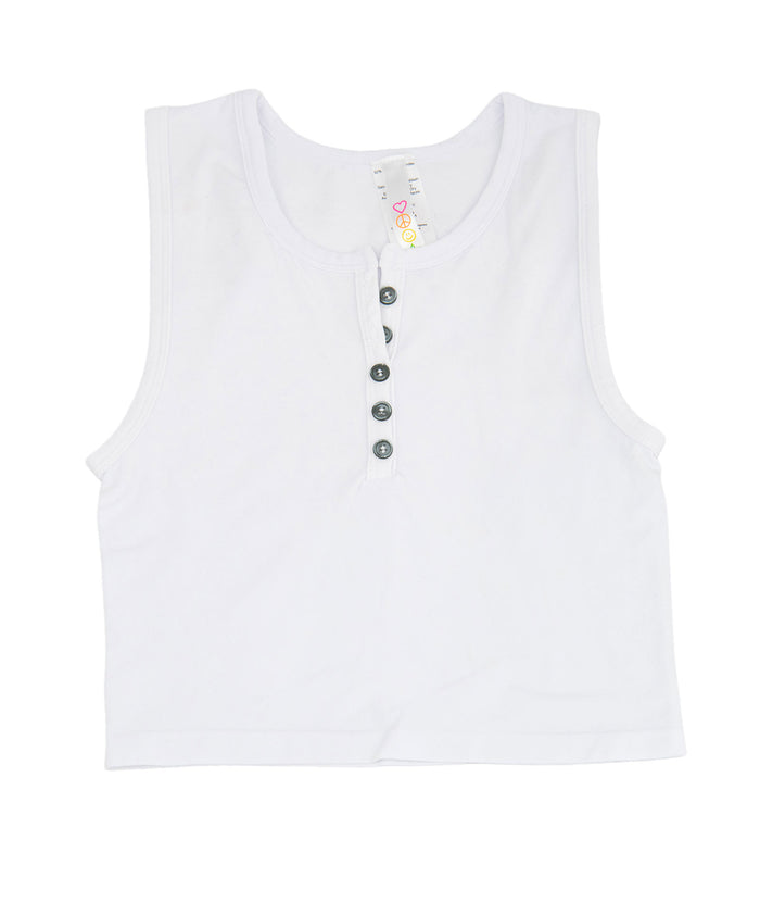 Ari Seamless Button Tank Girls Casual Tops Malibu Sugar White One Size Fits Most (Y/7-Y/14)