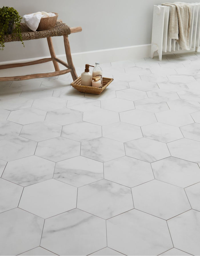 Asenso Aurora Hex Tile -  Carrara Marble
