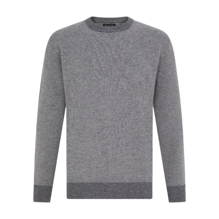 Asher Golf Sero Cashmere Herringbone Crewneck Heather Grey
