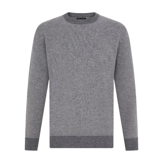 Asher Golf Sero Cashmere Herringbone Crewneck Heather Grey