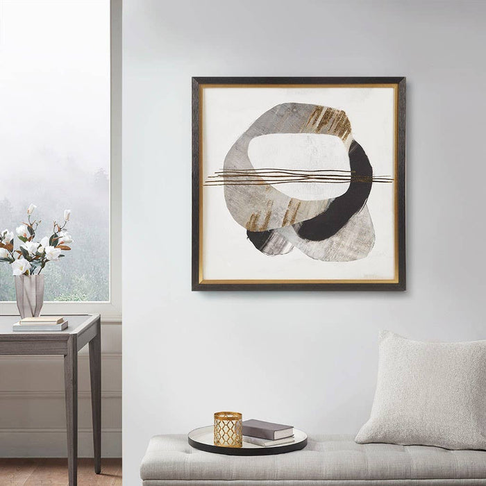 Auric Beam Abstract Neutral Framed Wall Art with Gold Foil