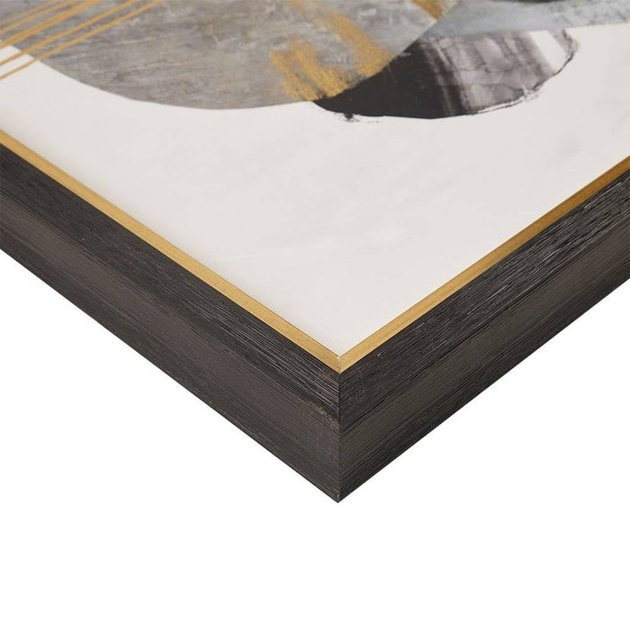 Auric Beam Abstract Neutral Framed Wall Art with Gold Foil