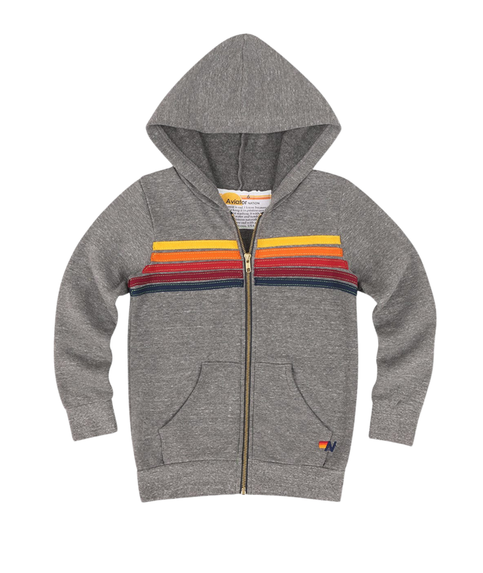 Aviator Nation Kids Classic 5 Stripe Zip Hoodie Girls Special Tops Aviator Nation Heather Grey Y/4